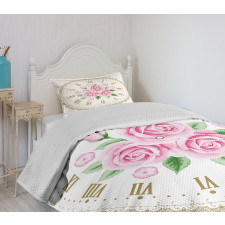 Vintage Clock Roses Bedspread Set