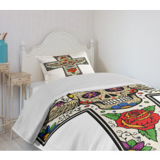 Wing Sugar Skull Roses Bedspread Set