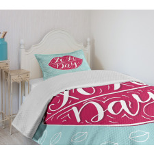 Woman Lips and Phrase Kisses Bedspread Set