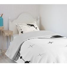 Fishing Kitty on Moon Art Bedspread Set