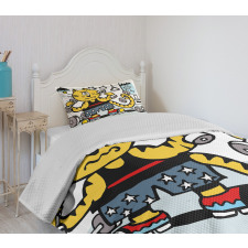 Cartoon Cat Lifting Bedspread Set