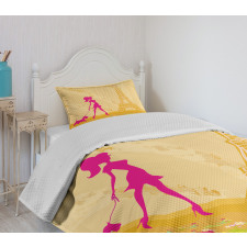 Pink Girl Dog Eiffel Bedspread Set