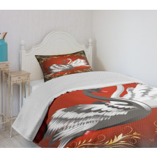 Romantic Swan Couple Bedspread Set