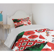 Slavic Patchwork Poppy Bedspread Set