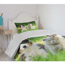 Puppy Family in Garden Bedspread Set