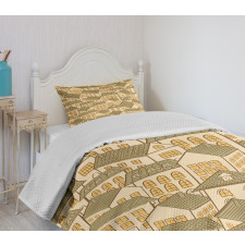 Village Town Houses Roofs Bedspread Set