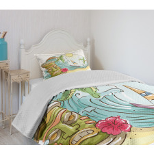 Cartoon Beach Bedspread Set