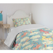 Rainbow Unicorns in Sky Bedspread Set