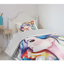 Grunge Young Woman Bedspread Set