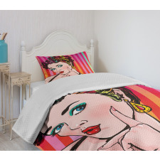 Blue Eyed Woman Pop Art Bedspread Set
