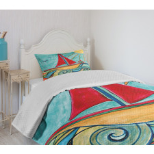 Ship in Waves in Sea Bedspread Set