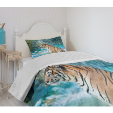 Feline Animal in Pond Bedspread Set