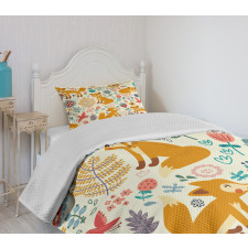 Foxes Ornate Flowers Birds Bedspread Set