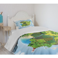 Cartoon Globe Greenery Bedspread Set