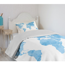 Blue Watercolor World Map Bedspread Set