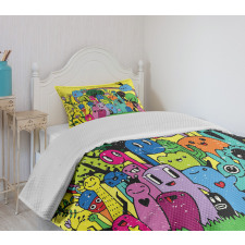 Hand Drawn Crazy Doodle Bedspread Set