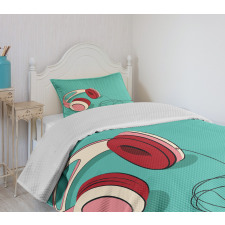 Cool Pink Retro Earphones Bedspread Set