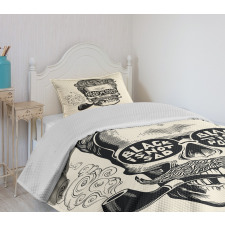 Skull with Pipe Glasses Bedspread Set