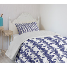 Blue and White Hibiscus Bedspread Set