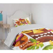 Tiki Masks Drinks Birds Bedspread Set