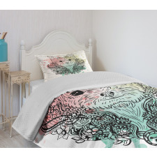 Dog Sketch Flowers Bedspread Set