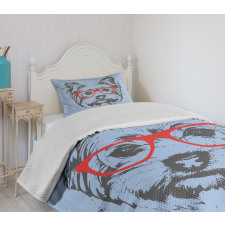 Fun Portrait Red Glasses Bedspread Set