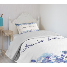 Blue Flowers Leaves Bedspread Set