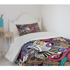 Music Theme Instruments Bedspread Set