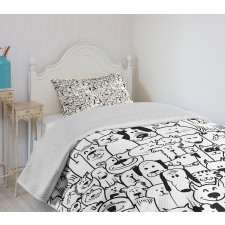 Dogs and Cat Composition Bedspread Set