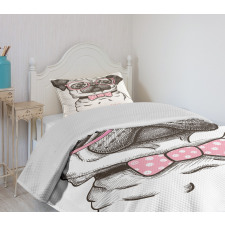 Pug with Bow Glasses Bedspread Set