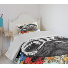 Black and White Head of Dog Bedspread Set