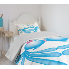 Blue Cartoon Fishes Heart Bedspread Set