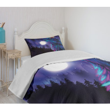 Aurora Borealis and Wolf Bedspread Set