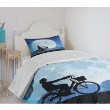 Person Rides Bicycle Night Bedspread Set