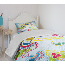 Colorful Floral Art Motif Bedspread Set