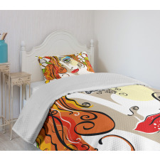 Woman Red Hair Floral Bedspread Set