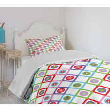 Squares with Flowers Bedspread Set