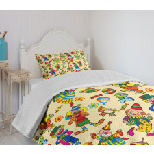 Funny Cartoonish Clowns Bedspread Set