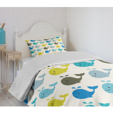 Colorful Whales Animals Bedspread Set