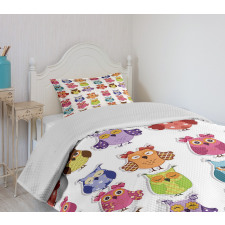 Cartoon Owls Emotions Bedspread Set