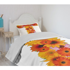 T Shaped Floral Design Bedspread Set