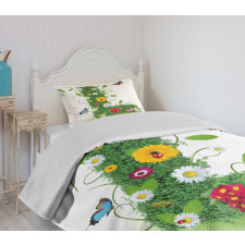 Flower Themed Image L Bedspread Set