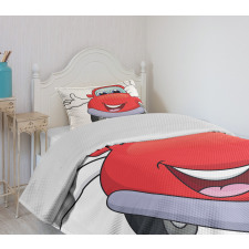 Cartoon Red Vehicle Happy Bedspread Set