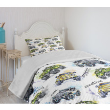 Hand Drawn Monster Truck Bedspread Set