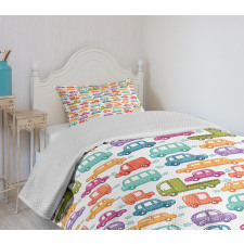 Vibrant Doodle Style Rides Bedspread Set