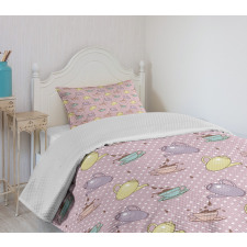 Polka Dotted Pot Cups Bedspread Set