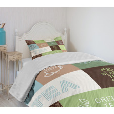 Checkered Tea Images Bedspread Set
