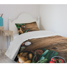 Wooden Table Vegetable Bedspread Set