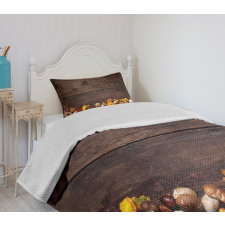 Wooden Table Foods Bedspread Set