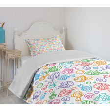 Doodle Fish Happy Aquarium Bedspread Set